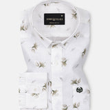 Celith White Leaf Linen Printed Shirt - John Ellies