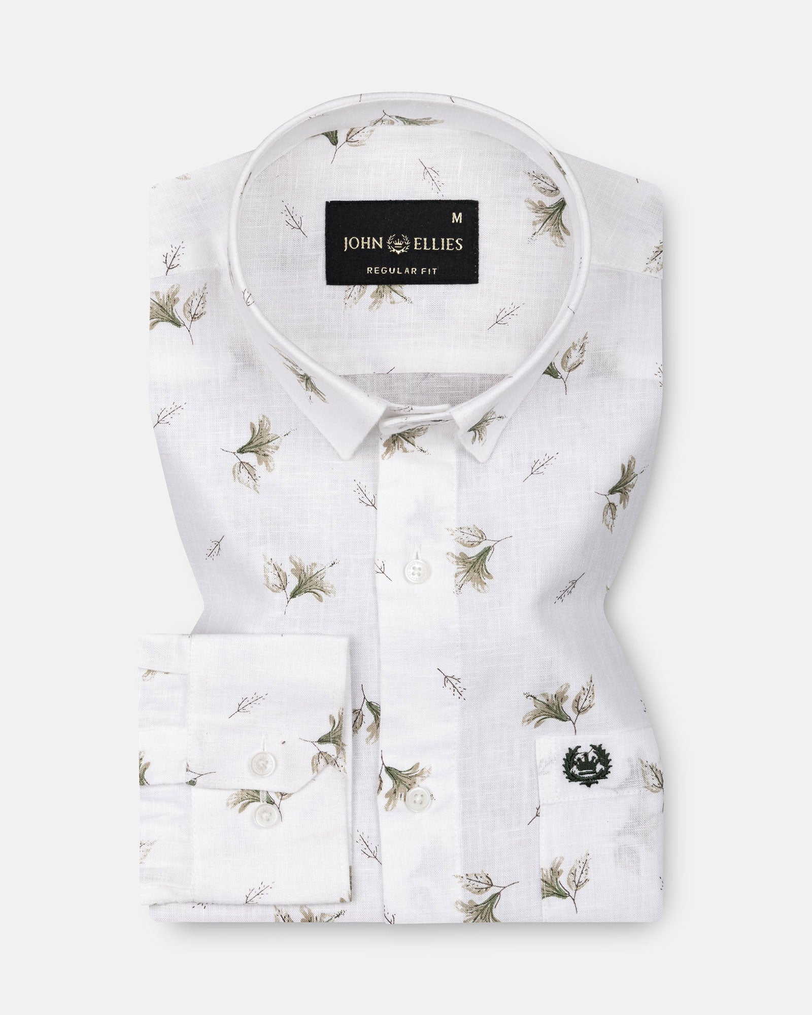 Celith White Leaf Linen Printed Shirt - John Ellies