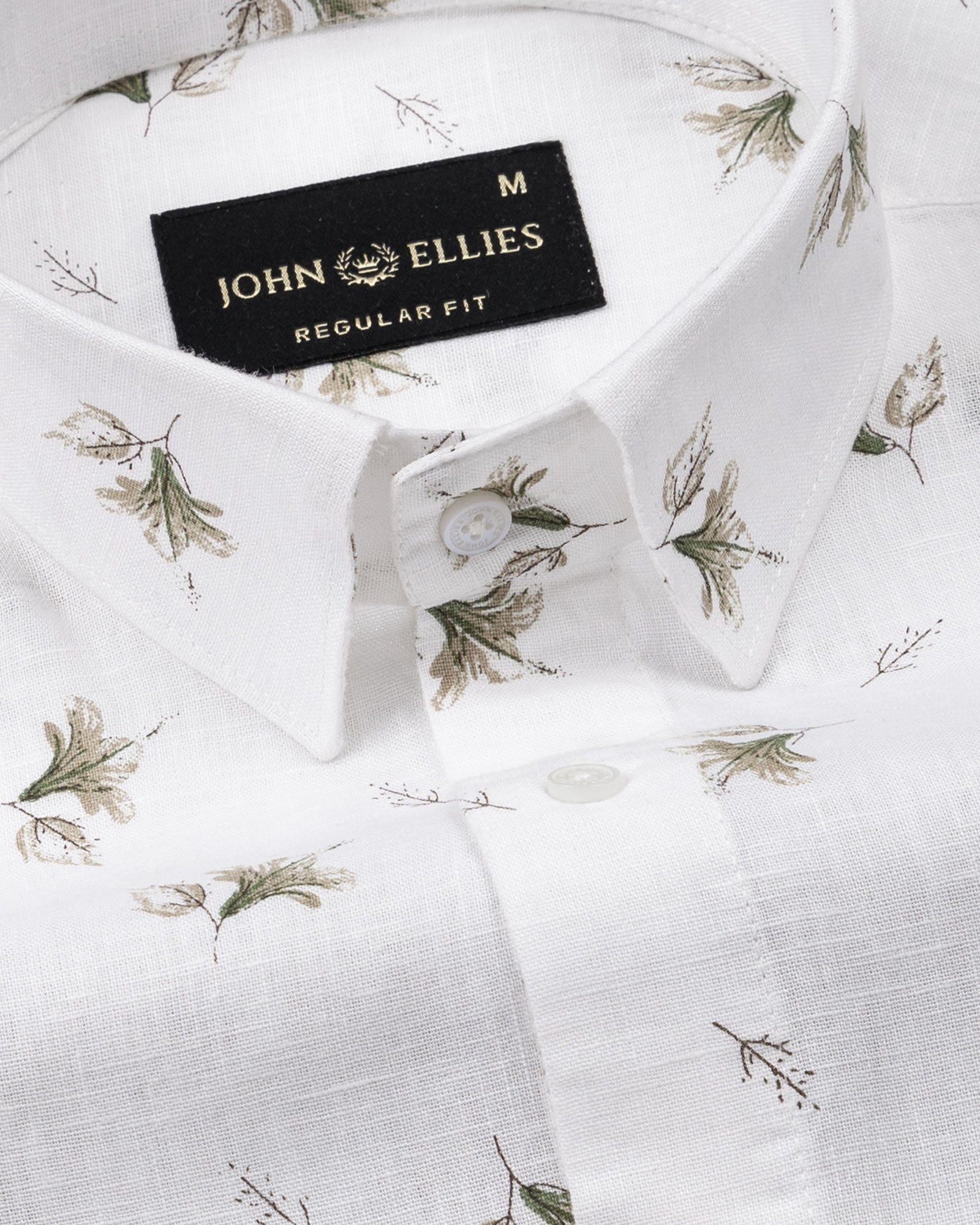 Celith White Leaf Linen Printed Shirt - John Ellies