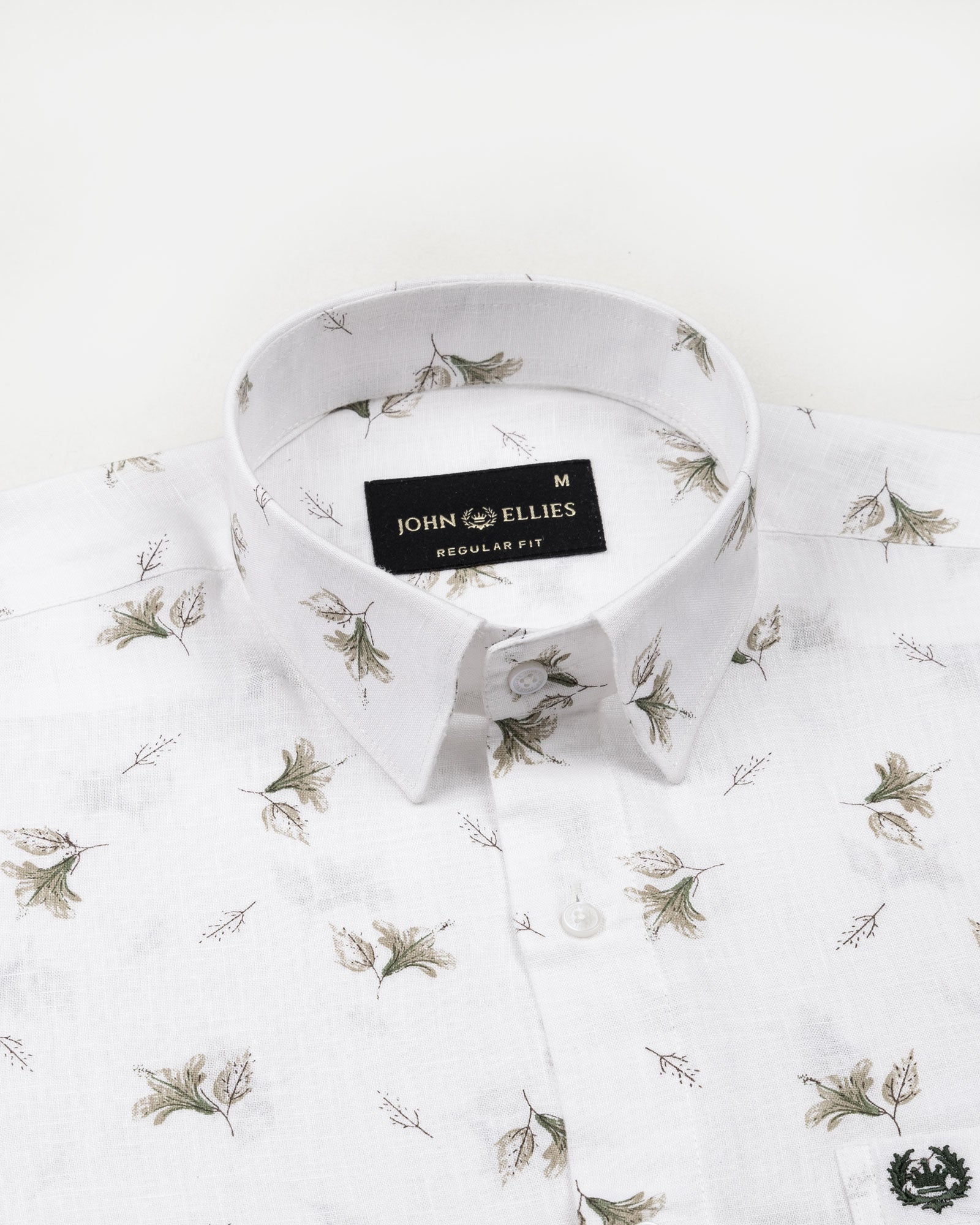 Celith White Leaf Linen Printed Shirt - John Ellies