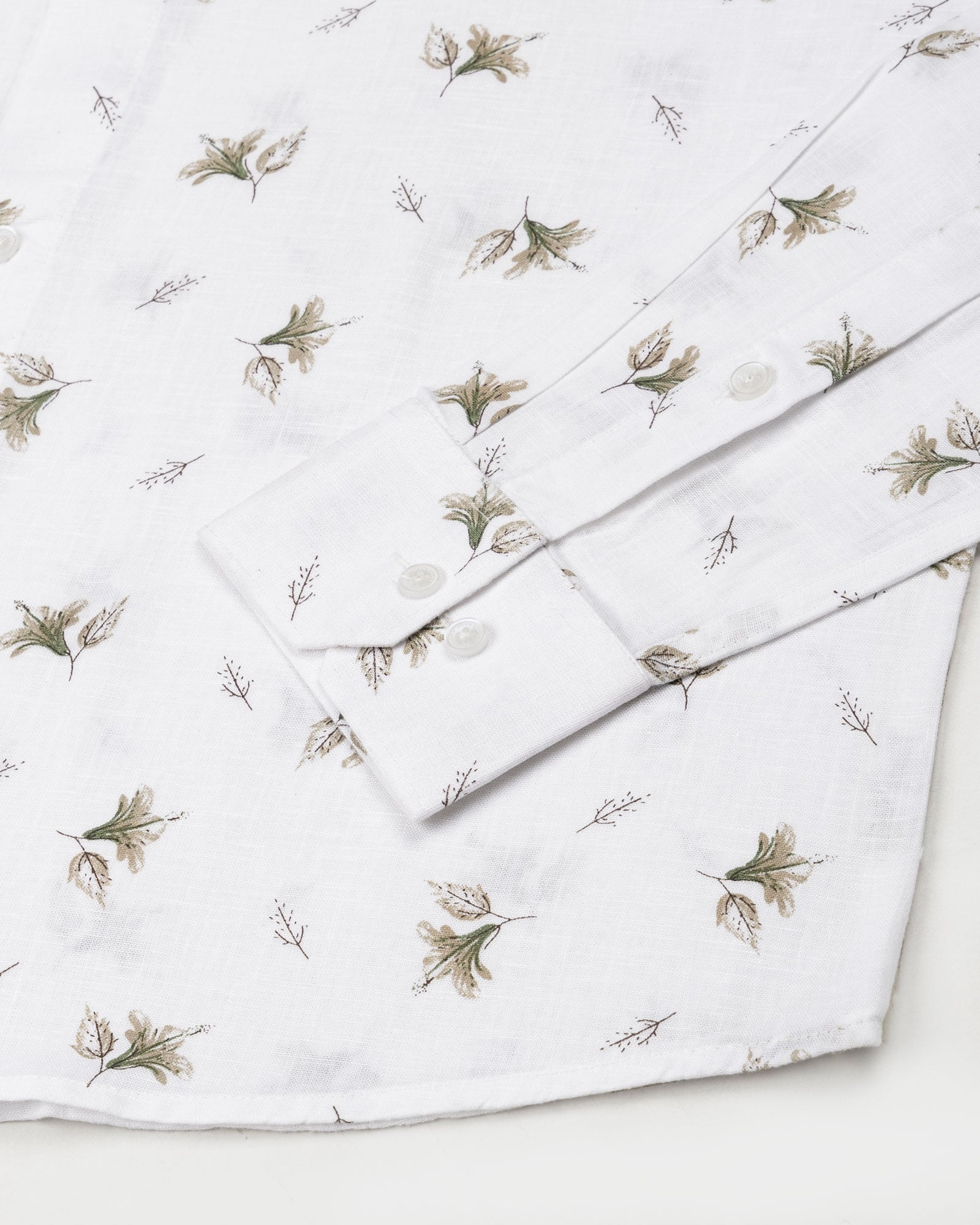 Celith White Leaf Linen Printed Shirt - John Ellies