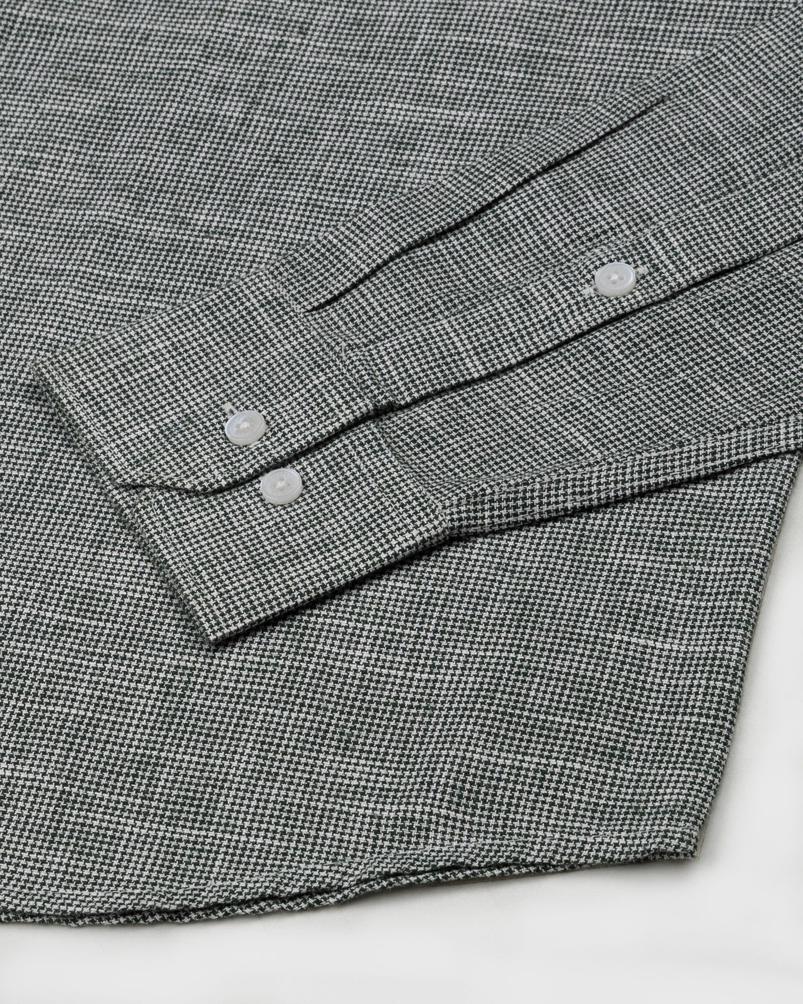 Zinots Green Houndstooth Check Button Down Linen Shirt - John Ellies