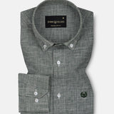 Zinots Green Houndstooth Check Button Down Linen Shirt - John Ellies