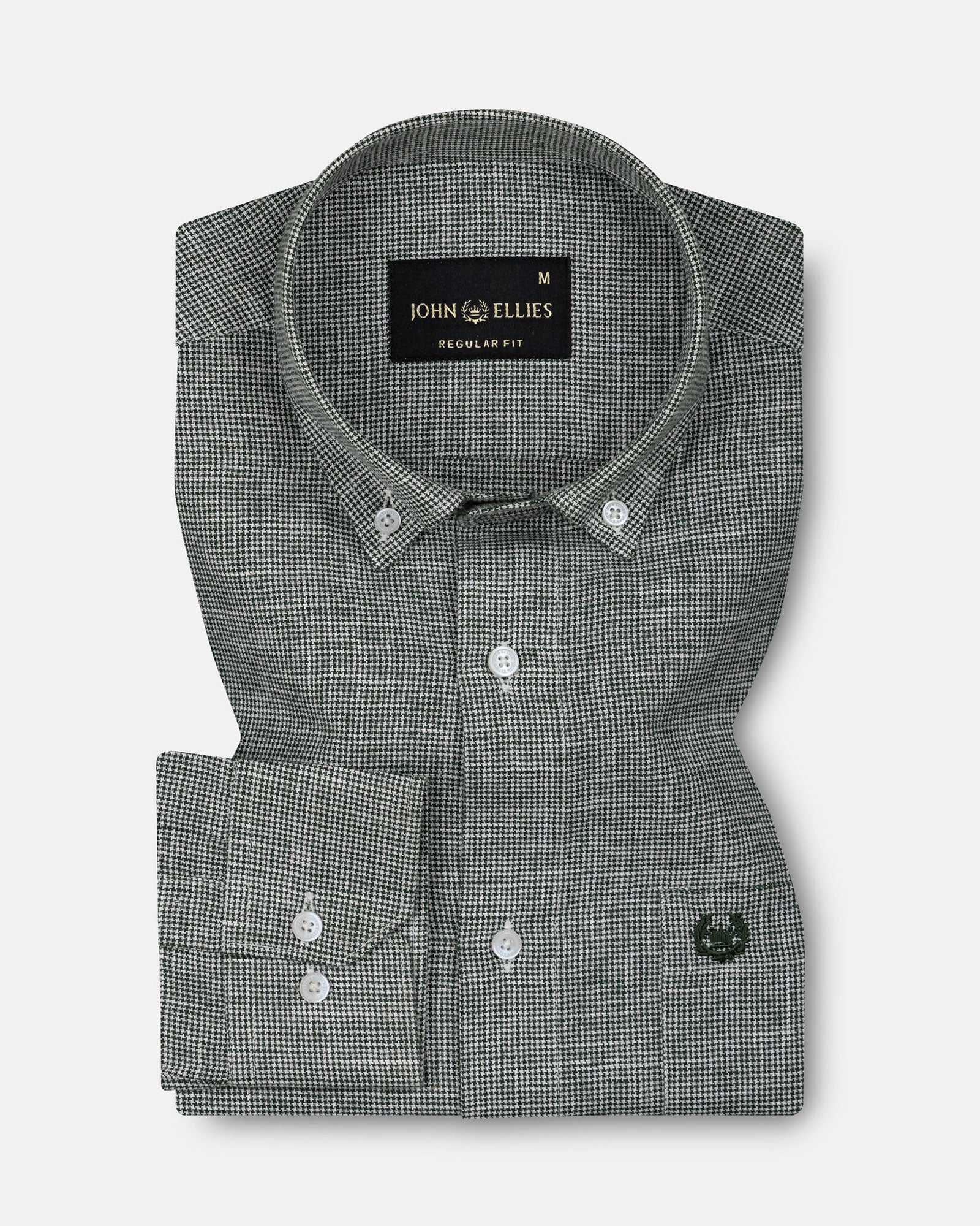 Zinots Green Houndstooth Check Button Down Linen Shirt - John Ellies