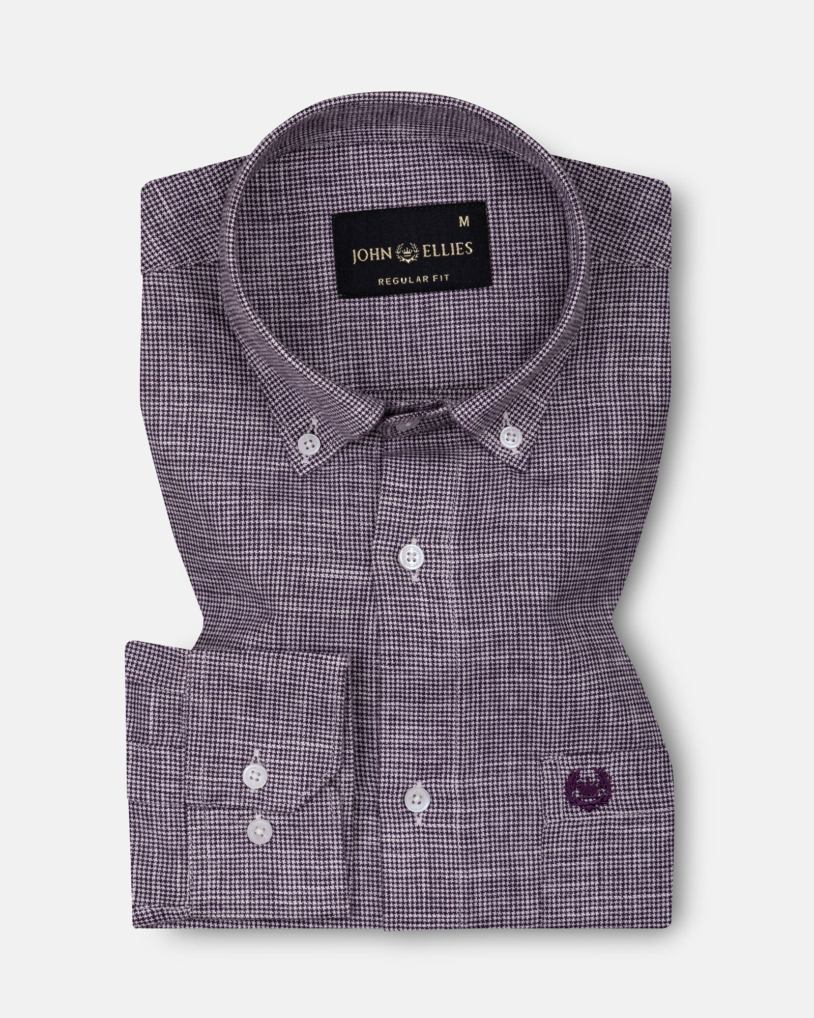 Zinots Purple Houndstooth Check Button Down Linen Shirt - John Ellies