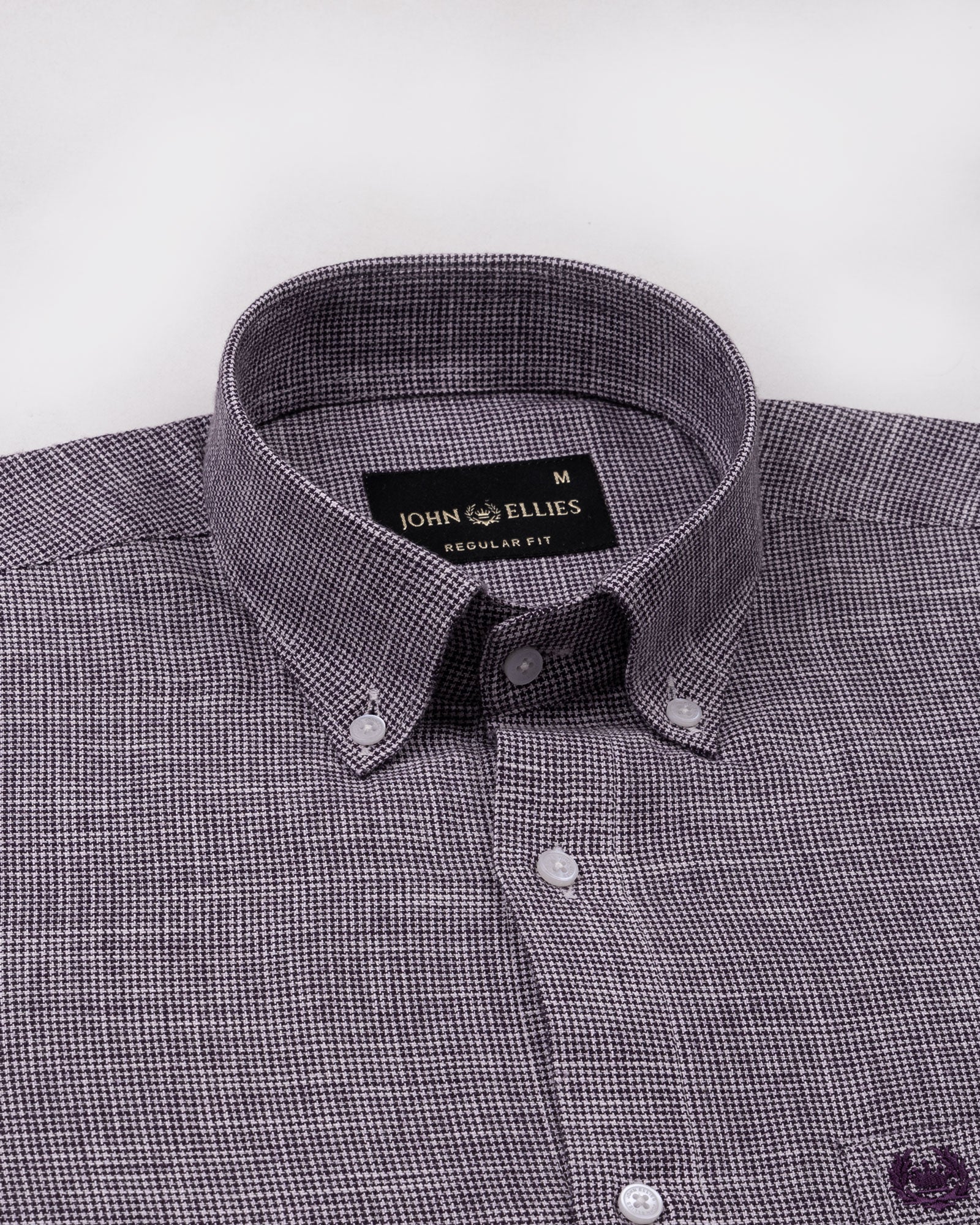 Zinots Purple Houndstooth Check Button Down Linen Shirt - John Ellies