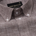 Zinots Brown Houndstooth Check Button Down Linen Shirt - John Ellies