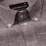 Zinots Brown Houndstooth Check Button Down Linen Shirt - John Ellies