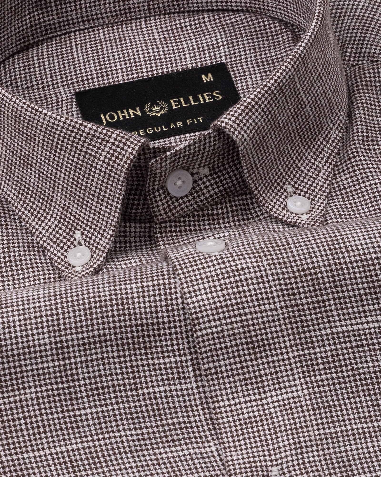 Zinots Brown Houndstooth Check Button Down Linen Shirt - John Ellies