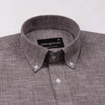Zinots Brown Houndstooth Check Button Down Linen Shirt - John Ellies