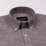 Zinots Brown Houndstooth Check Button Down Linen Shirt - John Ellies