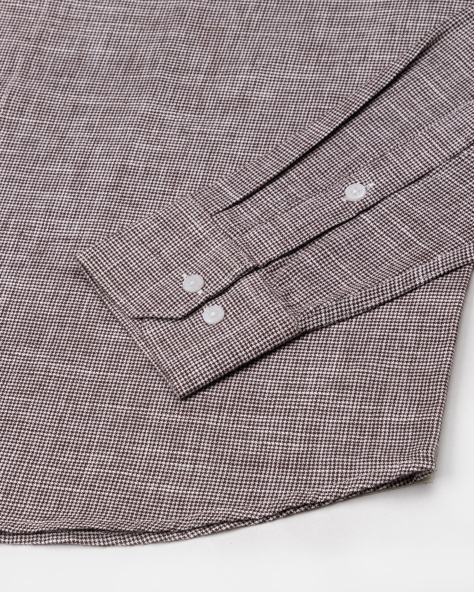 Zinots Brown Houndstooth Check Button Down Linen Shirt - John Ellies