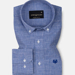 Zinots Blue Houndstooth Check Button Down Linen Shirt - John Ellies