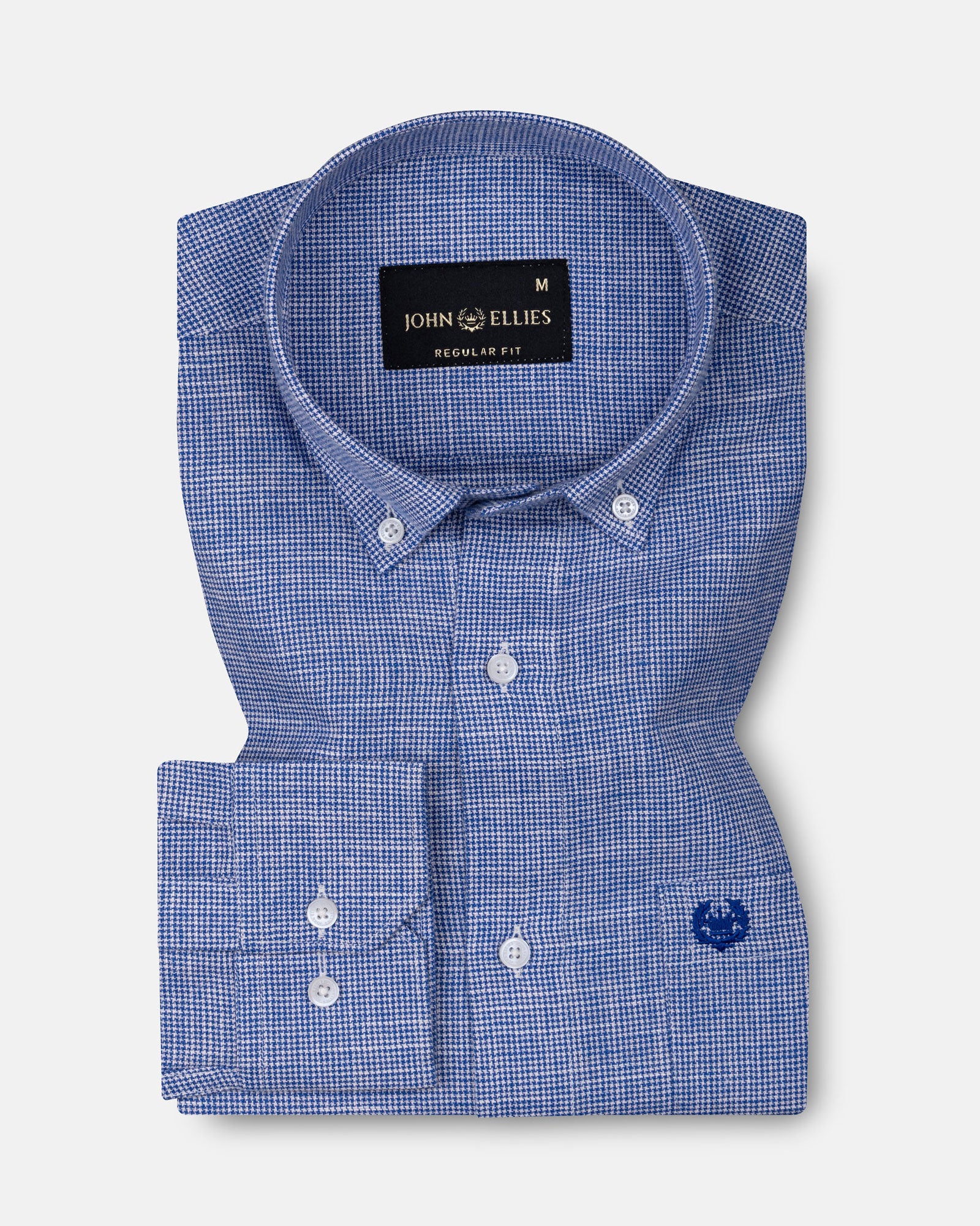 Zinots Blue Houndstooth Check Button Down Linen Shirt - John Ellies