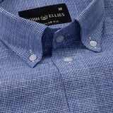Zinots Blue Houndstooth Check Button Down Linen Shirt - John Ellies