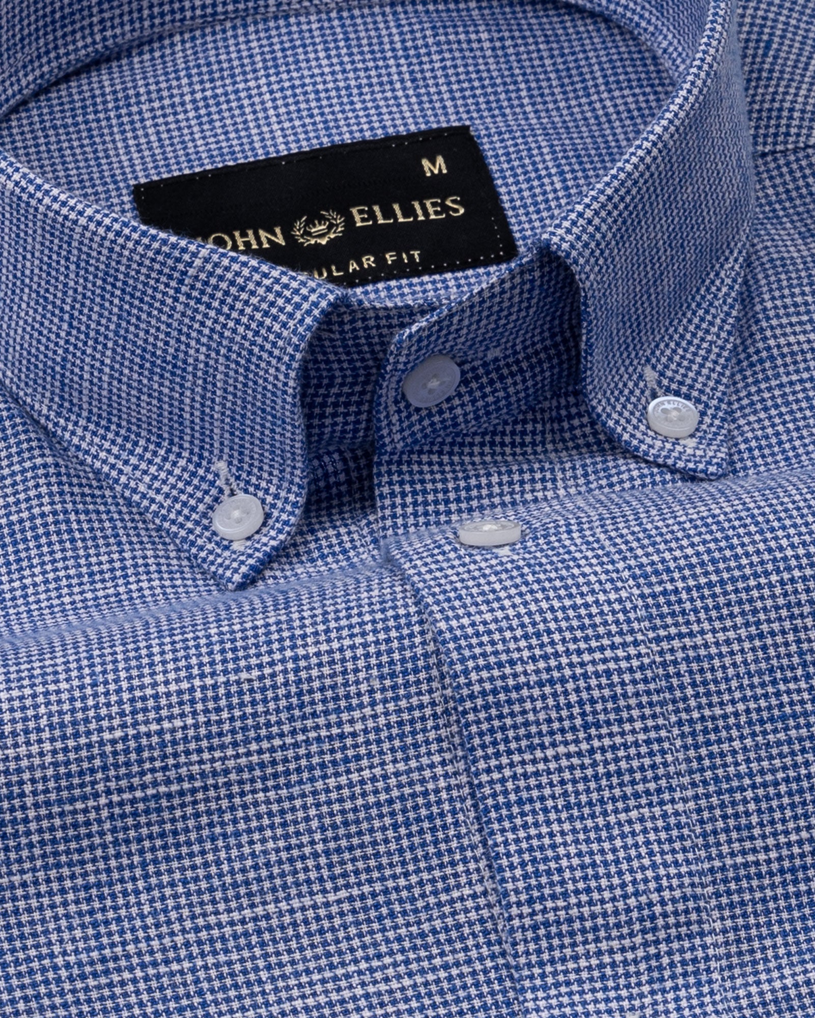 Zinots Blue Houndstooth Check Button Down Linen Shirt - John Ellies