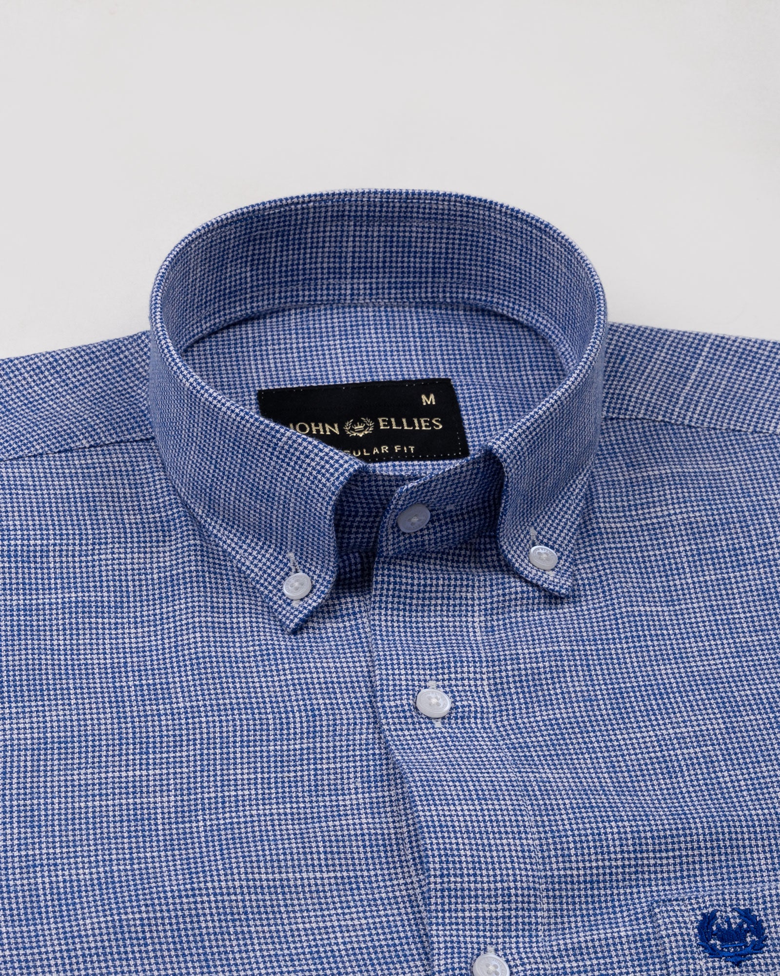 Zinots Blue Houndstooth Check Button Down Linen Shirt - John Ellies
