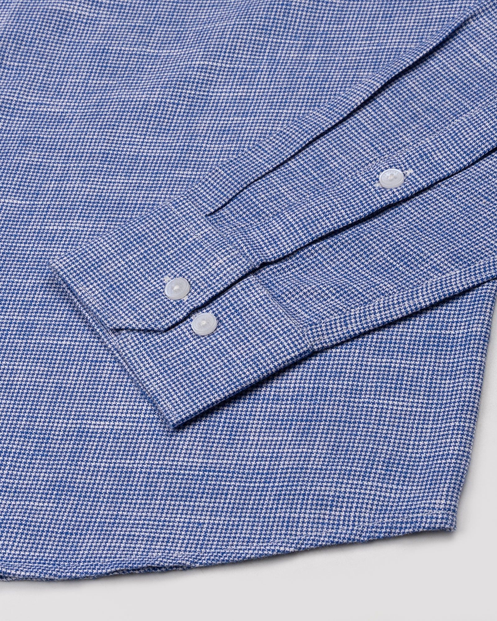 Zinots Blue Houndstooth Check Button Down Linen Shirt - John Ellies