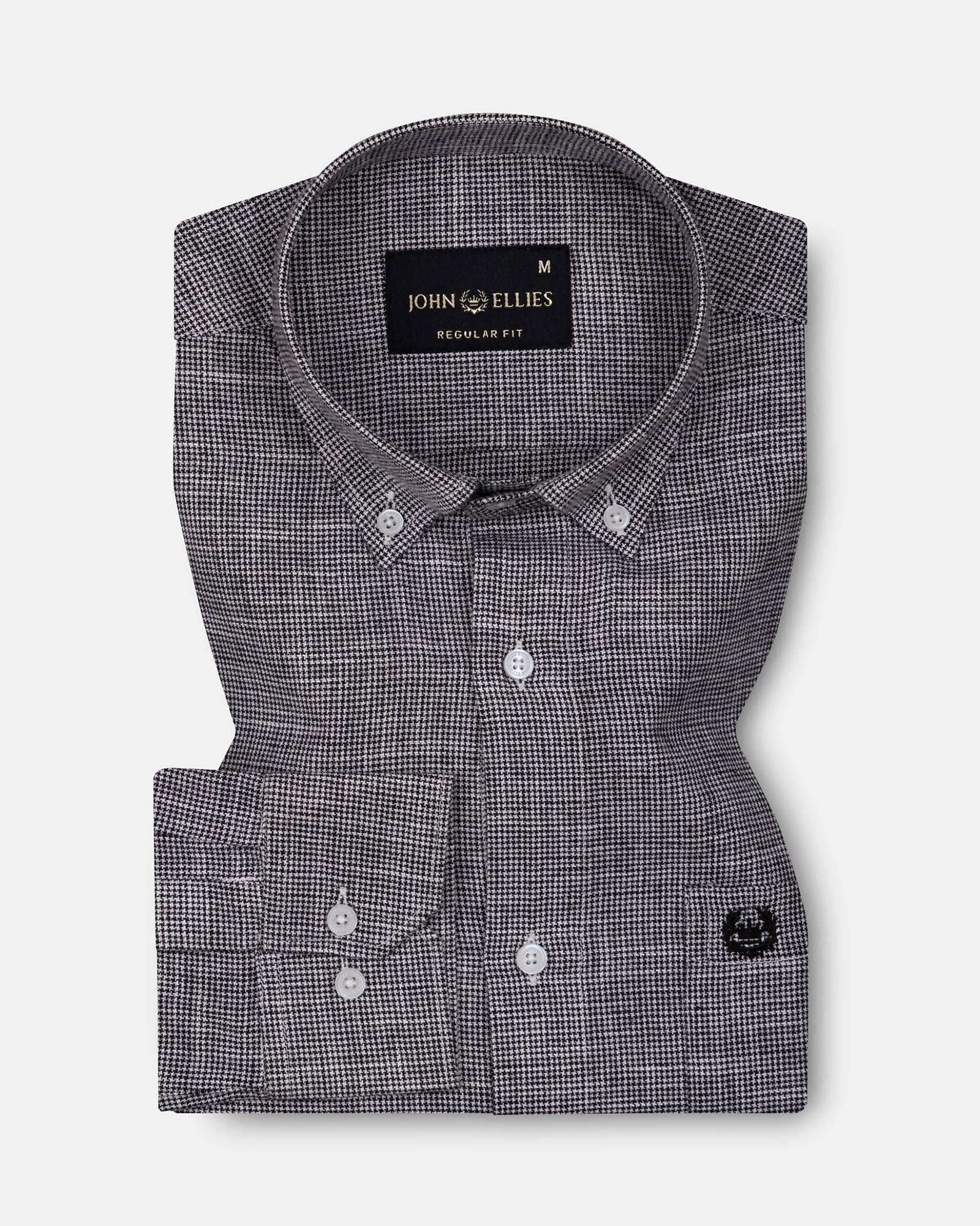 Zinots Black Houndstooth Check Button Down Linen Shirt - John Ellies