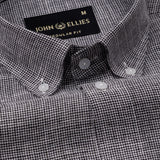 Zinots Black Houndstooth Check Button Down Linen Shirt - John Ellies