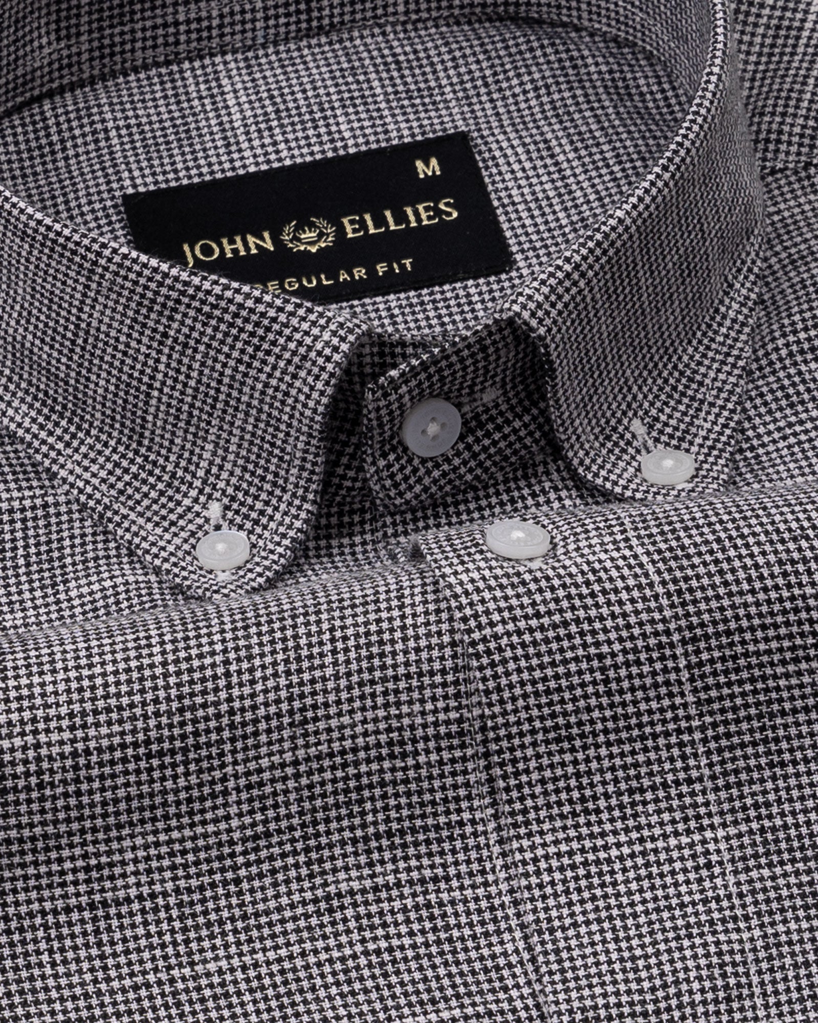 Zinots Black Houndstooth Check Button Down Linen Shirt - John Ellies