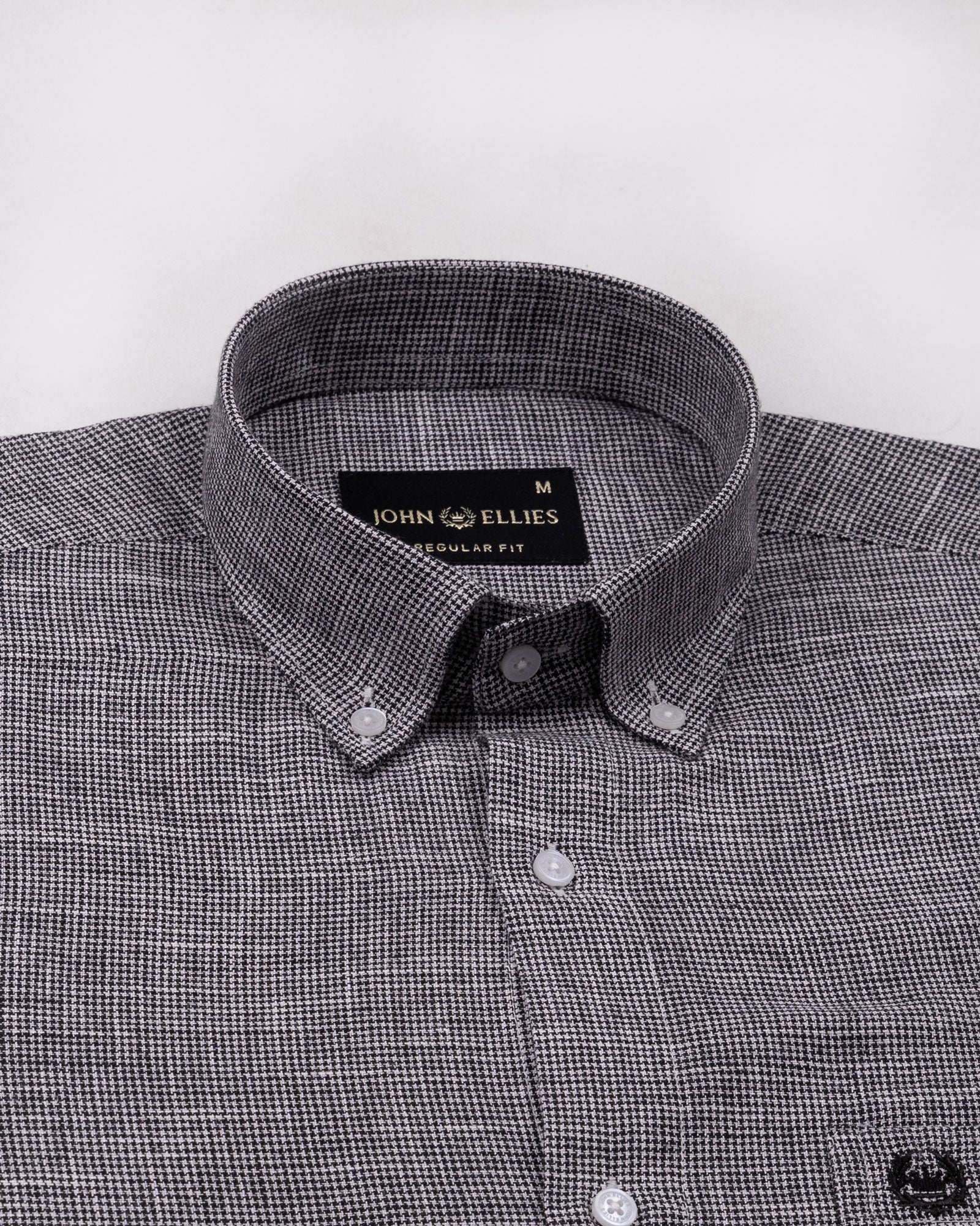 Zinots Black Houndstooth Check Button Down Linen Shirt - John Ellies
