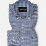 Cipher Navy Blue Check Button Down Oxford Cotton Shirt