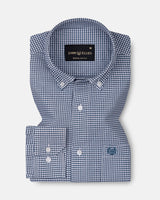 Cipher Navy Blue Check Button Down Oxford Cotton Shirt