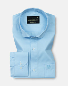 Marcell Sky Blue Textured Cutaway Cotton Shirt - John Ellies