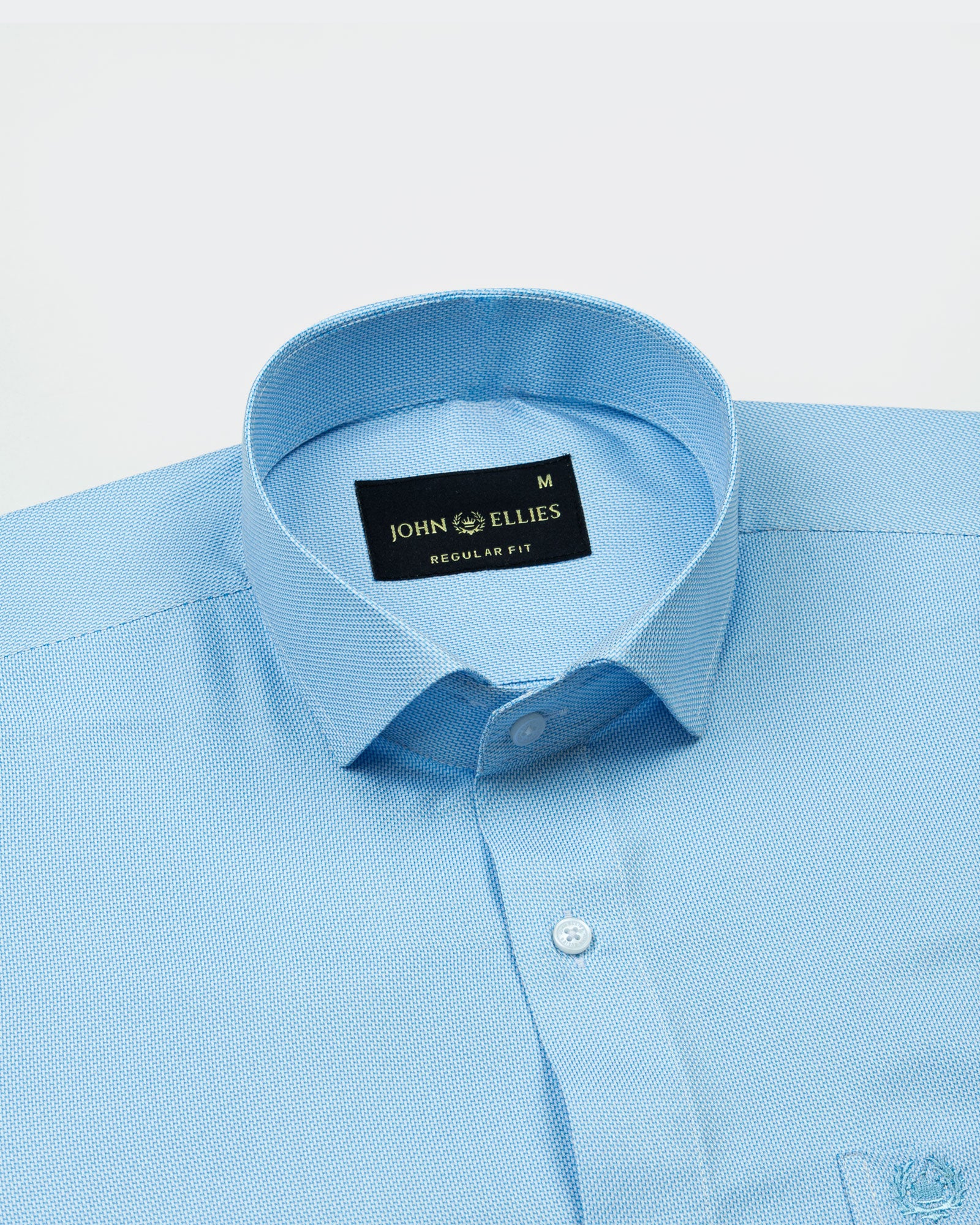 Marcell Sky Blue Textured Cutaway Cotton Shirt - John Ellies