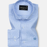 Marcell Blue Textured Cutaway Cotton Shirt - John Ellies