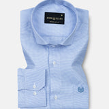 Marcell Blue Textured Cutaway Cotton Shirt - John Ellies