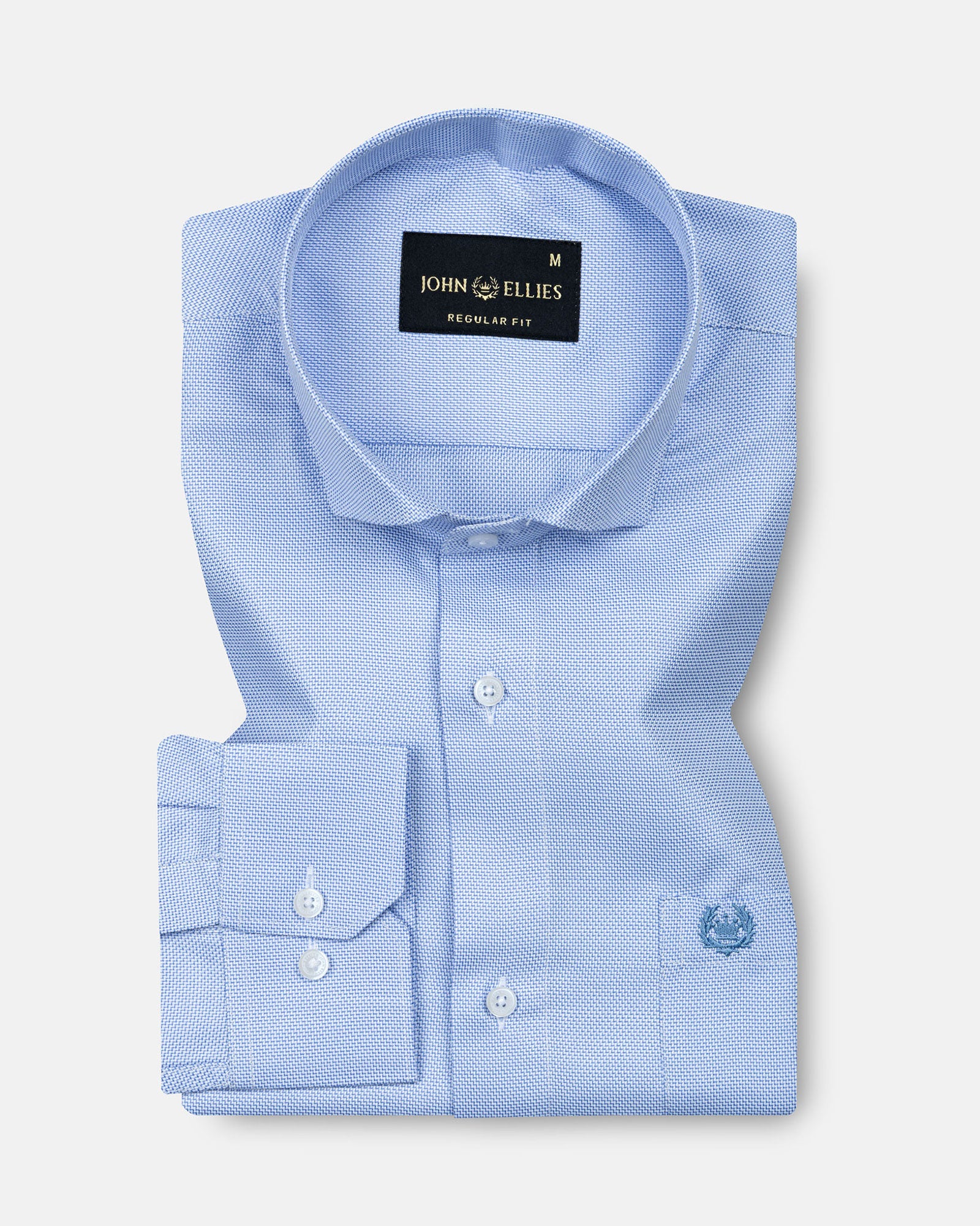 Marcell Blue Textured Cutaway Cotton Shirt - John Ellies
