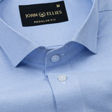 Marcell Blue Textured Cutaway Cotton Shirt - John Ellies