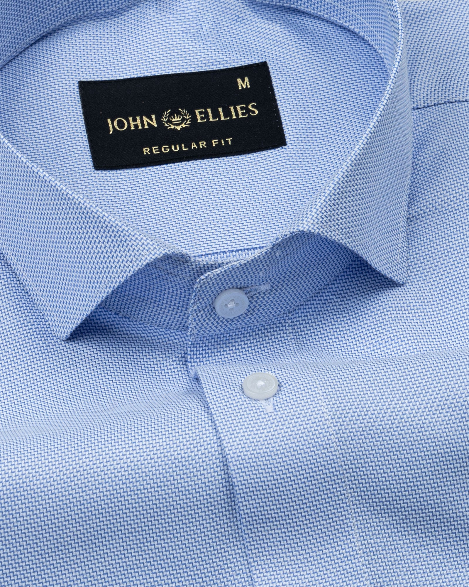 Marcell Blue Textured Cutaway Cotton Shirt - John Ellies