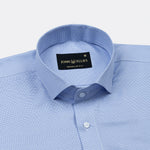Marcell Blue Textured Cutaway Cotton Shirt - John Ellies
