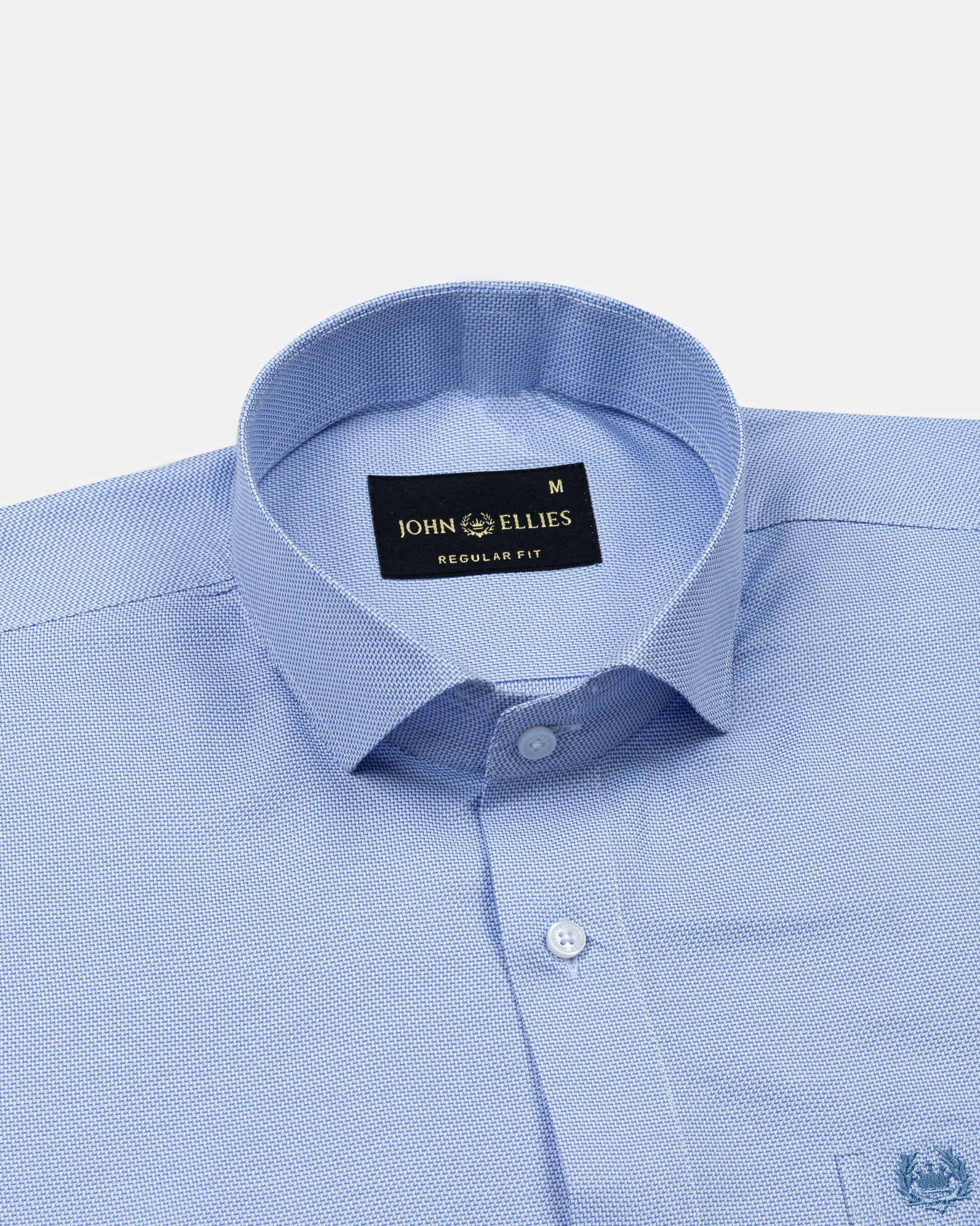 Marcell Blue Textured Cutaway Cotton Shirt - John Ellies
