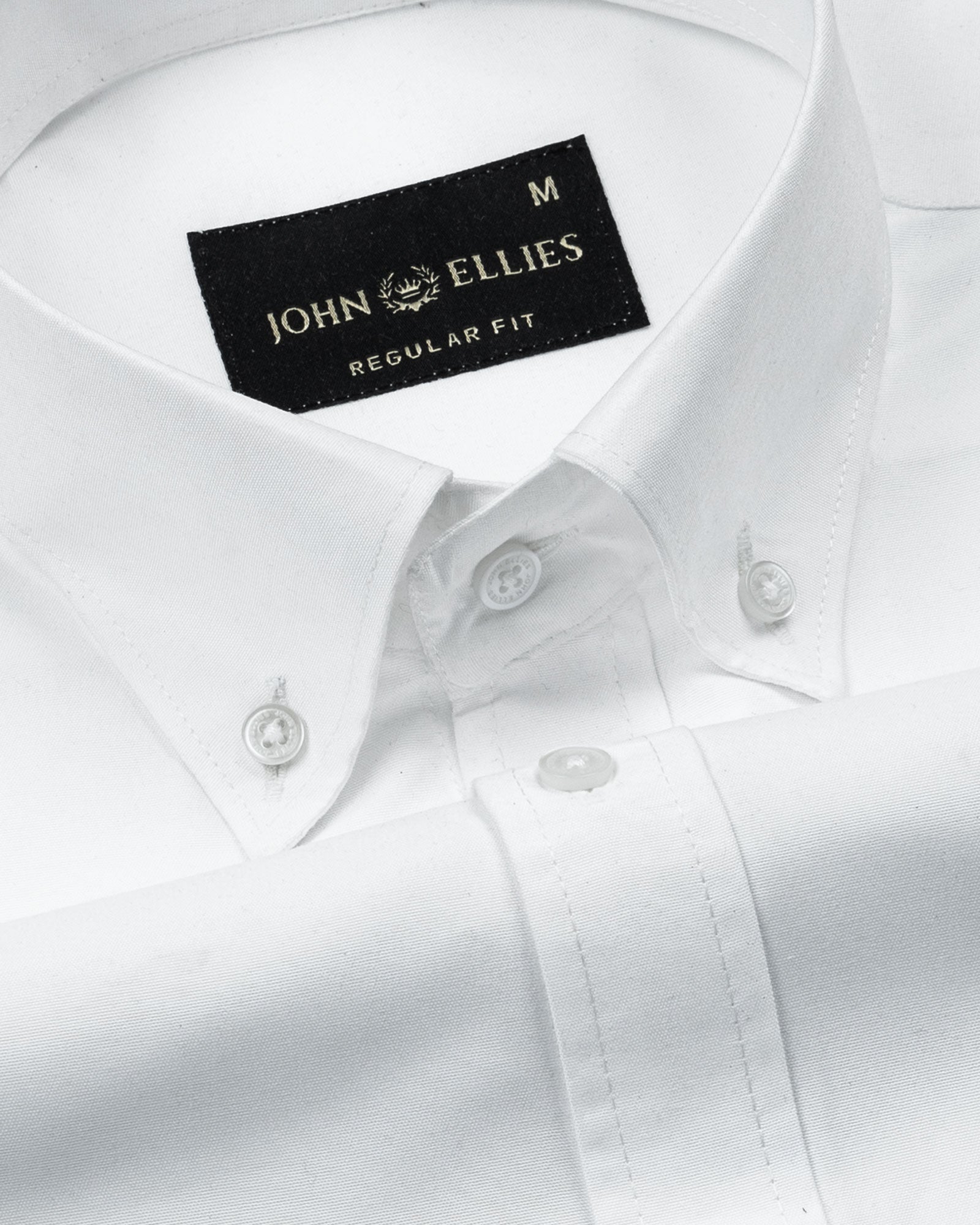 Monza White Plain Button Down Polyester Shirt - John Ellies