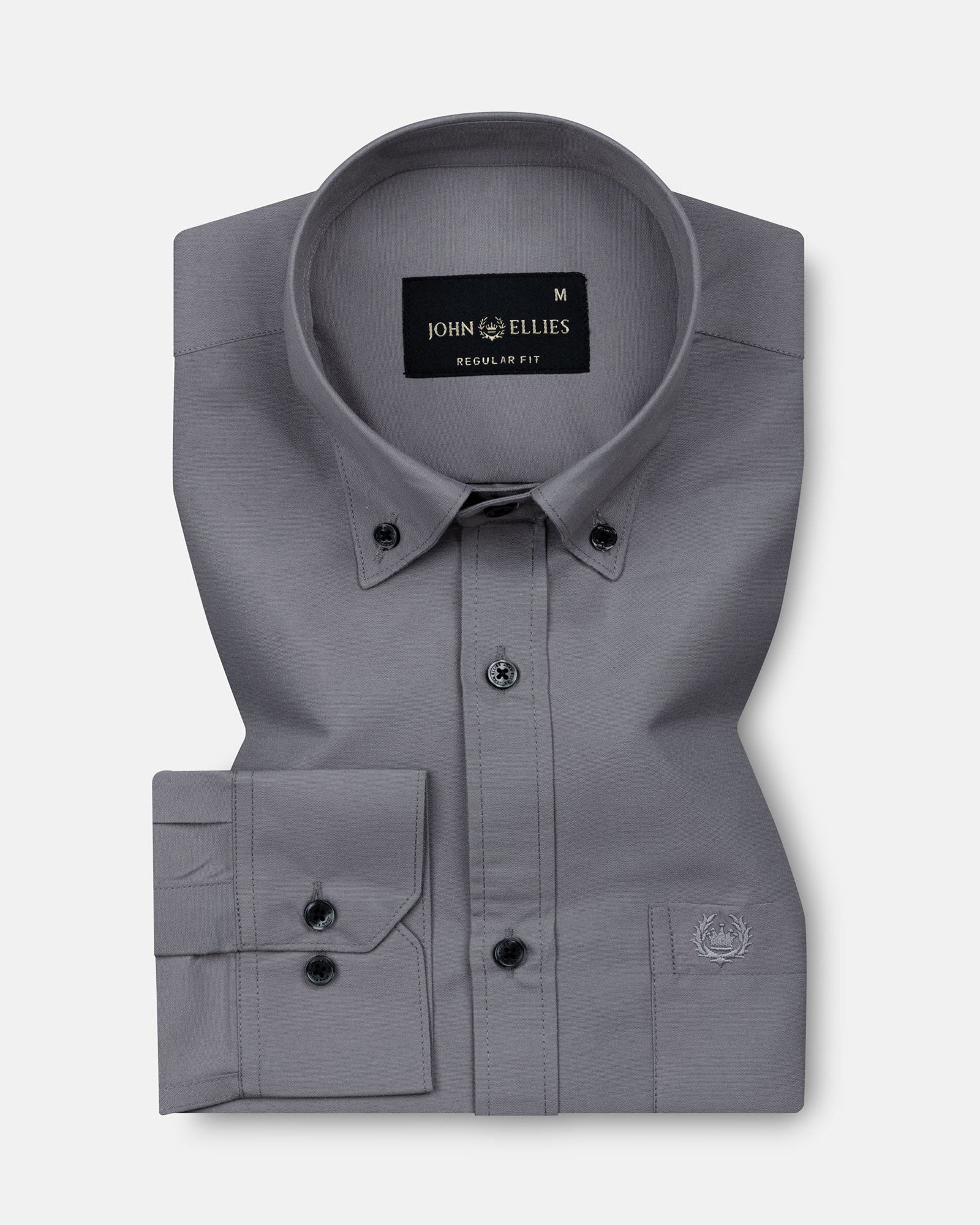 Monza Silver Plain Button Down Polyester Shirt - John Ellies