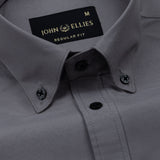 Monza Silver Plain Button Down Polyester Shirt - John Ellies