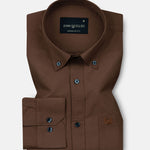 Monza Brown Plain Button Down Polyester Shirt - John Ellies