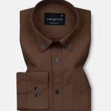 Monza Brown Plain Button Down Polyester Shirt - John Ellies