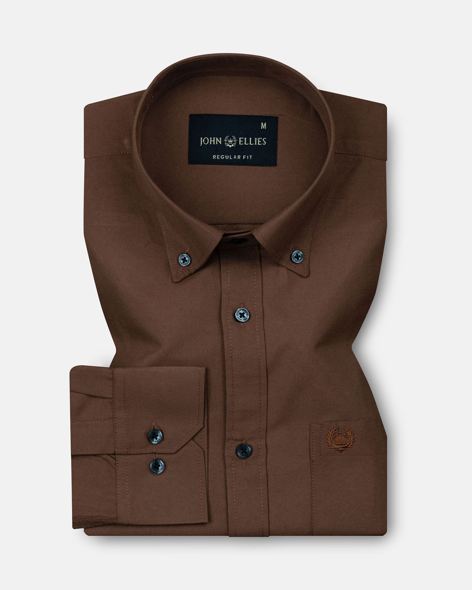 Monza Brown Plain Button Down Polyester Shirt - John Ellies
