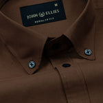 Monza Brown Plain Button Down Polyester Shirt - John Ellies