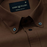 Monza Brown Plain Button Down Polyester Shirt - John Ellies