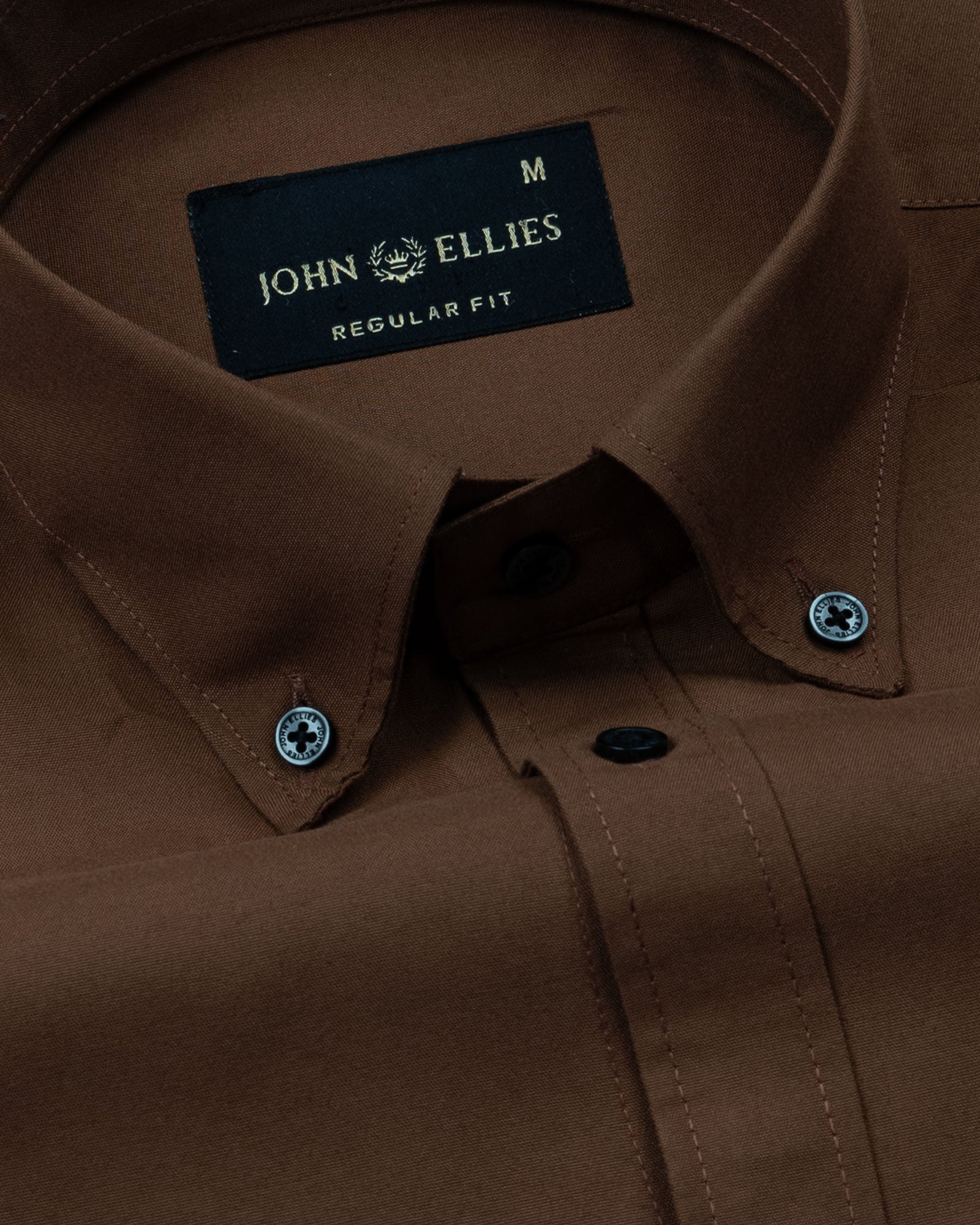 Monza Brown Plain Button Down Polyester Shirt - John Ellies