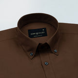 Monza Brown Plain Button Down Polyester Shirt - John Ellies