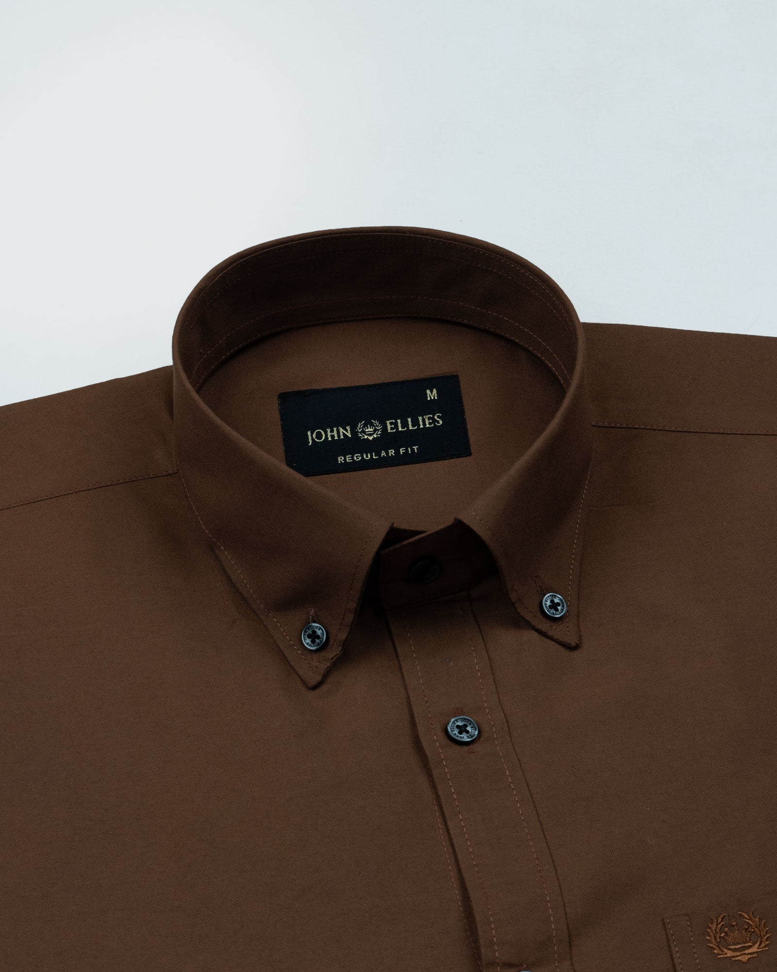 Monza Brown Plain Button Down Polyester Shirt - John Ellies