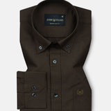 Monza Coffee Plain Button Down Polyester Shirt - John Ellies