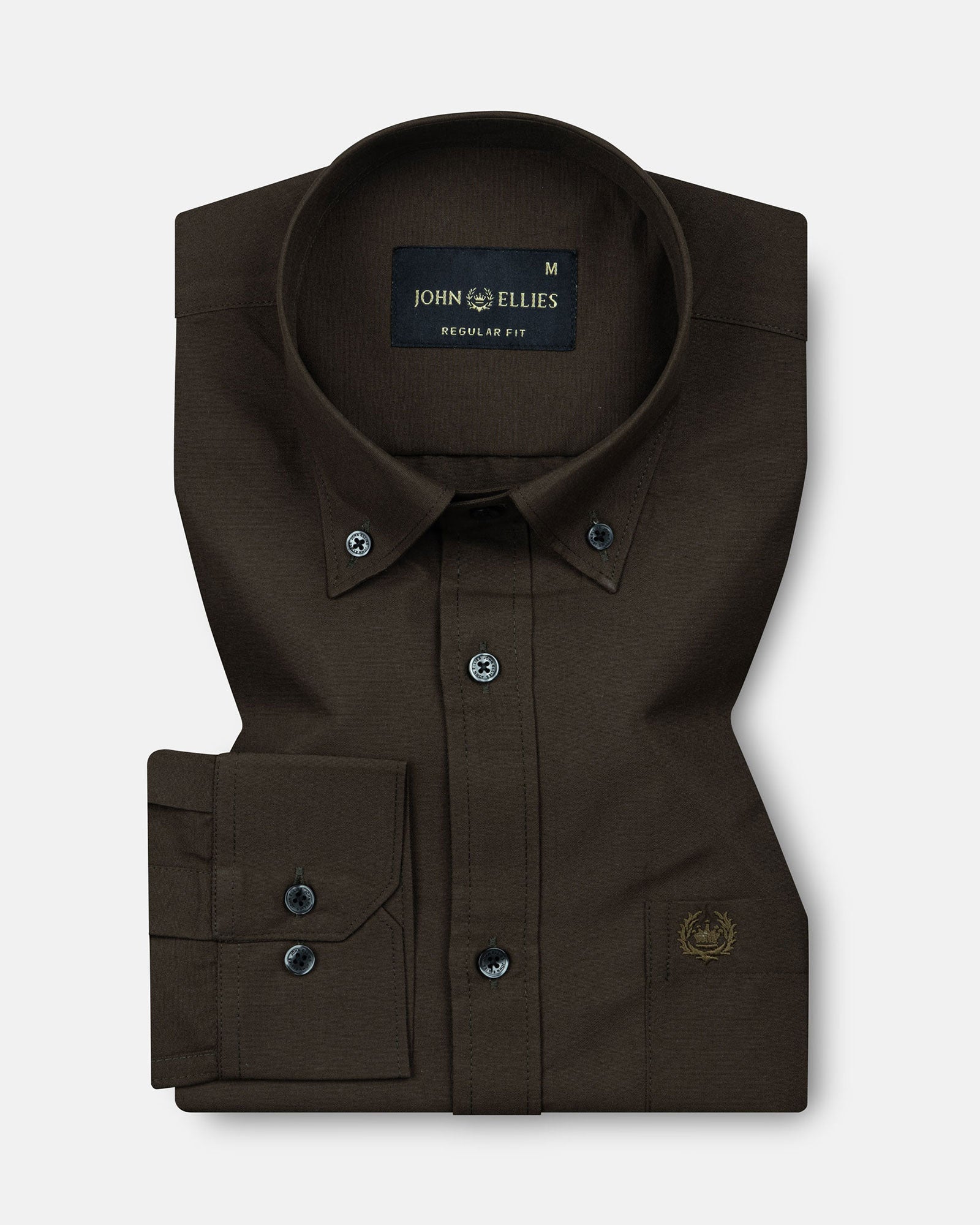 Monza Coffee Plain Button Down Polyester Shirt - John Ellies